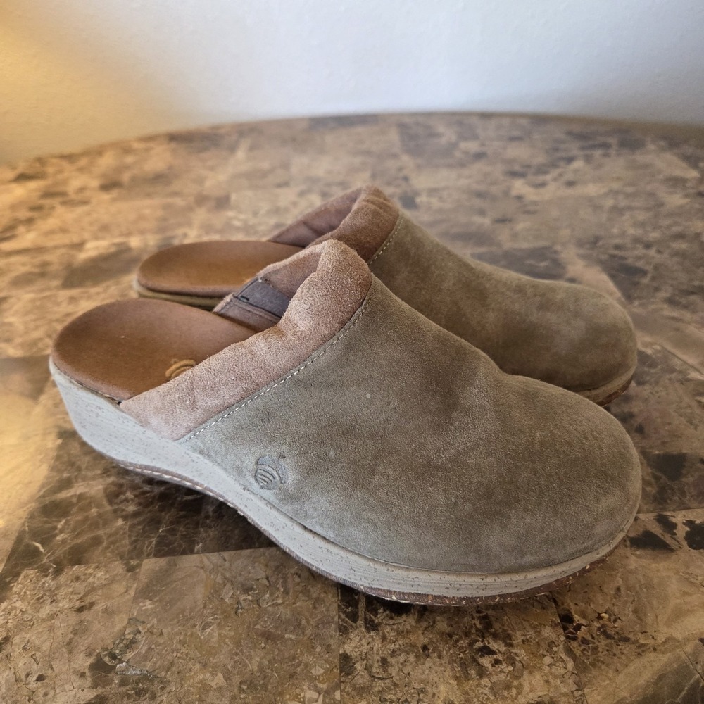 Acorn Vista Wedge Mule Clogs sz 6 green suede‎ casual comfort granola minimalist